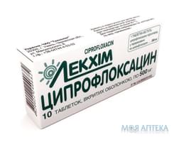 Ципрофлоксацин таблетки, в/о, по 500 мг №10 (10х1)