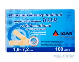 Пластир бактерицидний Igar (Ігар) Водостійкий на ПВХ основі, 1,9 х 7,2 см №100