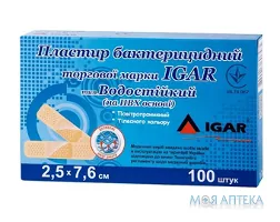 Пластир бактерицидний Igar (Ігар) Водостійкий на ПВХ основі, 2.5х7.6см №100