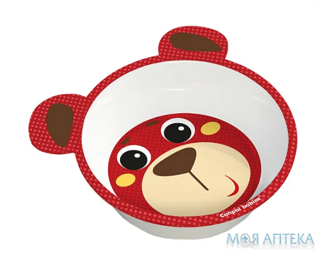 Тарілка Canpol 4/520 Hello Little, з вушками, черв., миска з мелам. антиковз.