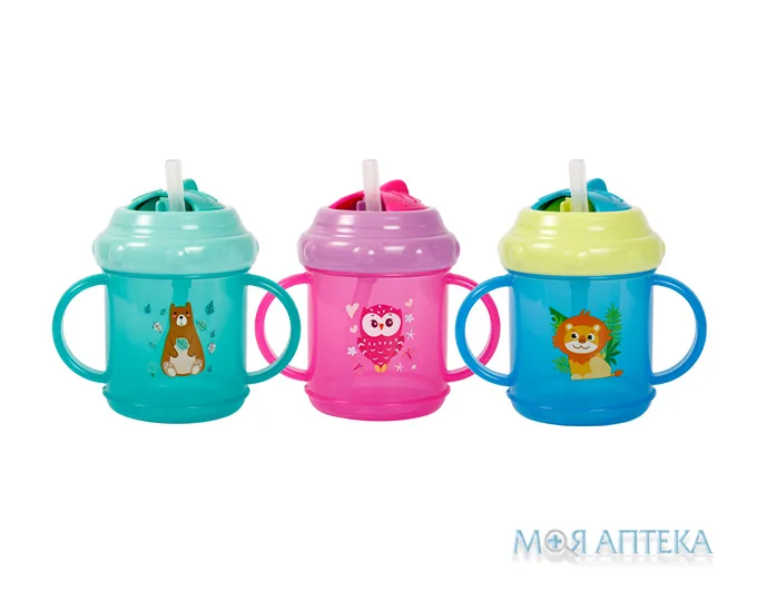 Поїльник-Чашка Курносики 7026, з ручками і силік. соломинкою 220 мл