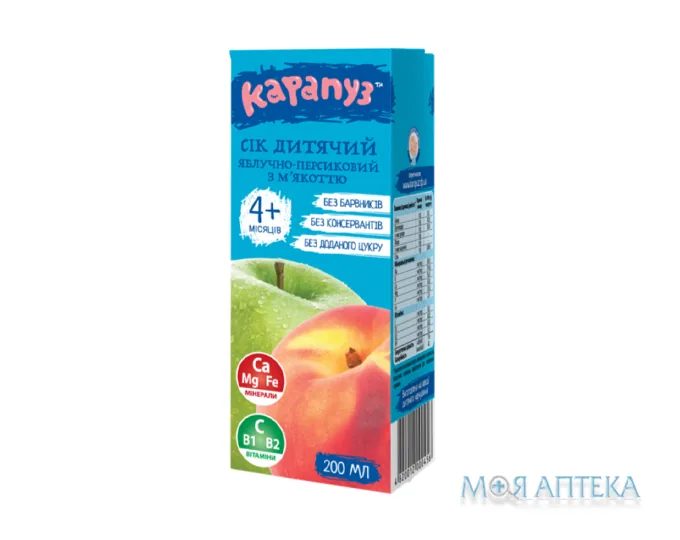 Сік Карапуз яблучно-персиковий, 200 мл