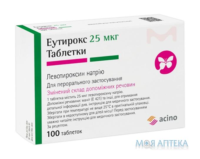 Эутирокс таблетки по 25 мкг №100 (25х4)
