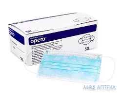 Маска медична 3-х шарова, на резинках, Opero, н/стерил. №50