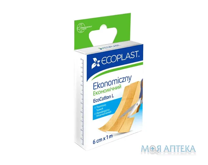 Пластир медичний Екопласт (Ecoplast) Економічний Eco Cotton L ткан. 6 см х 1 м стрічка