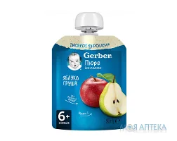 Пюре Gerber (Гербер) яблуко, груша 90 г, пакет