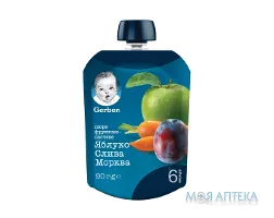 Пюре Gerber (Гербер) яблуко, слива, морква 90 г, пакет