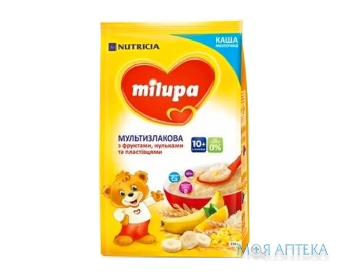 Каша Молочна Milupa (Мілупа) мультизлакова з фруктами, пластівцями та кульками 210 г
