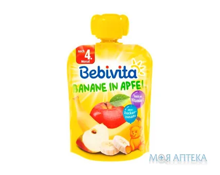 Пюре фруктове Bebivita (Бебівіта) Яблуко-банан з 4 міс., пакет 90 г