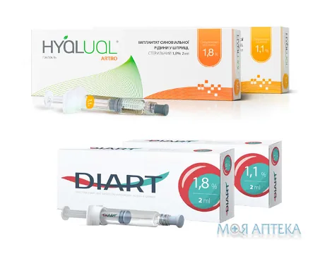 Діарт Гіалуаль-Артро (Diart) імплантант ін`єкц. 1,8% по 2 мл №1 у поперед. запов. шпр. з 2-ма голк.
