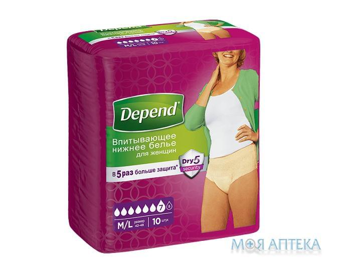 Подгузнки-трусы для взрослых Depend (Дэпэнд) женские M/L №10