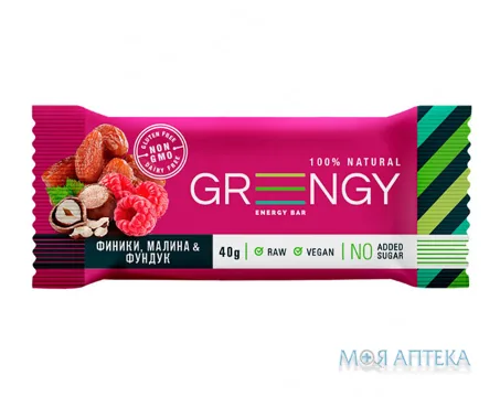 Батончик Грінжі (Greengy) Малина, Фундук і Фініки, 40 г