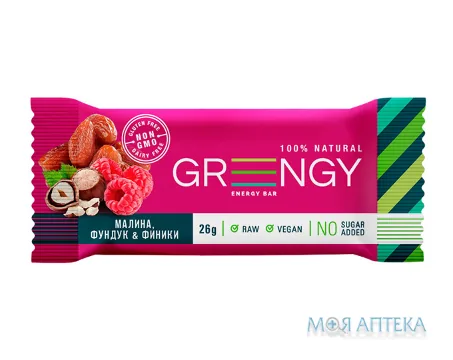 Батончик Грінжі (Greengy) Малина, Фундук і Фініки, 26 г