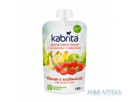 Пюре фруктове Kabrita (Кабріта) з козиними вершками Банан з полуницею і яблучним пюре, з 6 місяців, 100 г