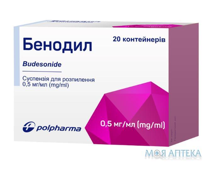 Бенодил суспензія д/розпил., 0,5 мг/мл по 2,0 мл у конт. №20 (5х4)