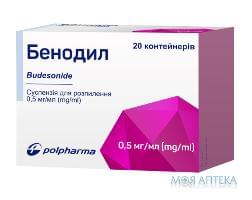 Бенодил суспензия д/распыл., 0,5 мг/мл по 2,0 мл в конт. №20 (5х4)