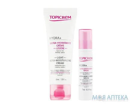 Топікрем (Topicrem) Hydra+ Набір Легкий ультразволожуючий крем для чутливої та комбінованої шкіри обличчя 40 мл + Ультразволожуюча сироватка 7 мл