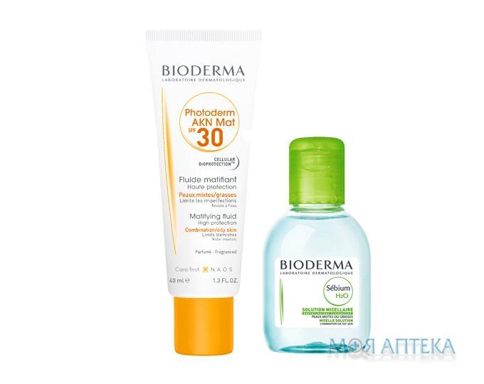 Набор Биодерма Фотодерм АКН МАТ (Bioderma Photoderm АКN MAT) эмульсия SPF30 + Биодерма Себиум Н2О (Bioderma Sebium Н2О) мицеллярный лосьон 40 мл + 100 мл