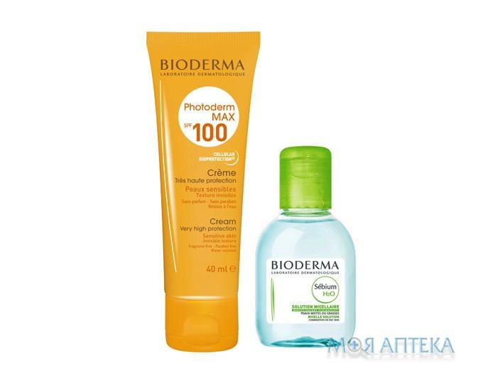 Биодерма Фотодерм МАКС (Bioderma Photoderm MAX) крем SPF100 + Биодерма Себиум Н2О (Bioderma Sebium Н2О) мицеллярный лосьон набор 40 мл + 100 мл