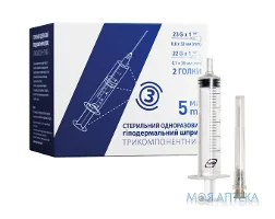 Шприц 5 мл MP MedPlast 3-комп. 22Gх1 1/2 (0,7х38 мм) 2 голки