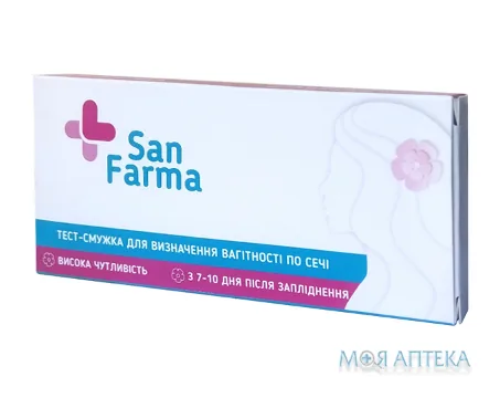 Тест для визначення вагітності San Farma (Сан Фарма) тест-смужка 10 мМО/мл №1