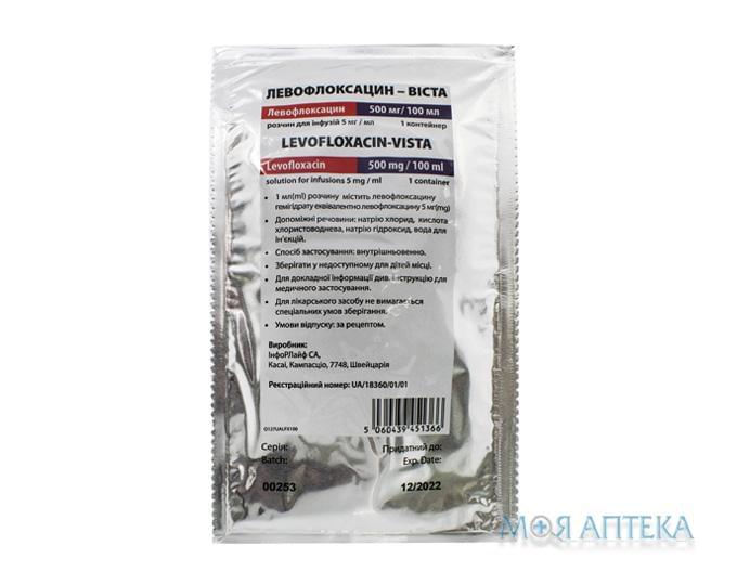 Левофлоксацин-Віста розчин д/інф. 5 мг/мл по 100 мл №24 у конт.