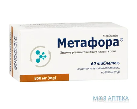 Метафора таблетки, в/плів. обол., по 850 мг №60 (10х6)