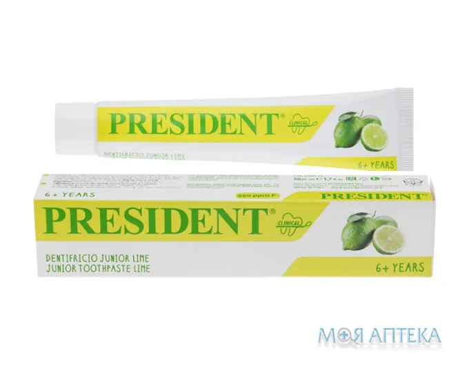 President Clinical Junior 6 (Президент Клінікал Юніор 6) Дитяча Зубна Паста Лайм, 50 мл