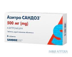 Азитро Сандоз таблетки, в/плів. обол., по 500 мг №6 (6х1)