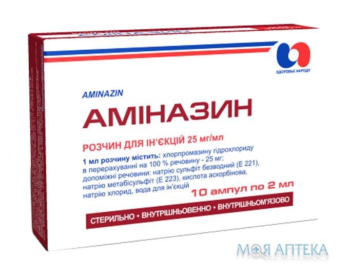 Аміназин р-н д/ін. 25 мг/мл амп. 2 мл, в коробці №10