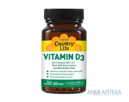 Кантрі Лайф (Country Life) Вітамін D3 капс. 2500 МО №60