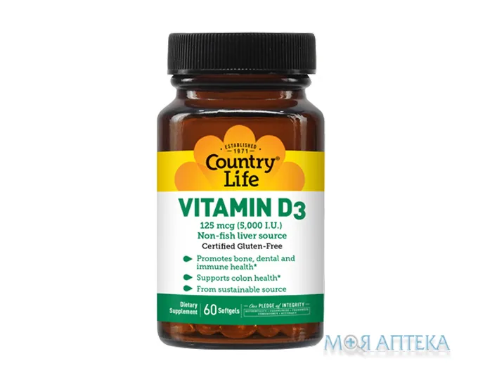 Кантрі Лайф (Country Life) Вітамін D3 капс. 5000 МО №60