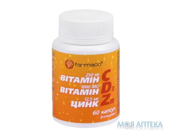 Вітамін С Д3 Цинк Farmaco капсули 250 мг, 1000 МО, 12,5 мг №60