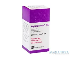 Аугментин ES пор. д/орал. сусп. 600 мг/5 мл + 42,9 мг/5 мл фл. 100 мл, з мірною ложкою №1