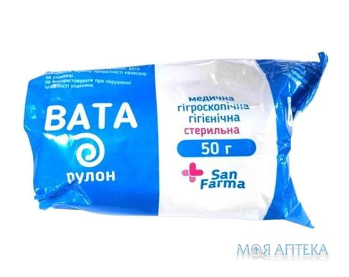 Вата Медична Гігроскопічна San Farma (Сан Фарма) стерил. рулон 50 г