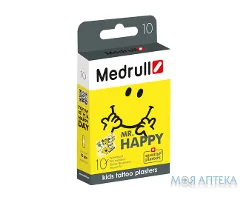 Пластир дитячий бактерицидний Медрулл (Medrull) тату Mr. Happy 2,5 см х 5,7 см на полімерній основі №10