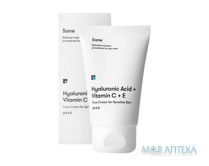 Sane (Сейн) Крем для обличчя з гіалуроновою кислотою + С + Е для чутливої шкіри 40 мл