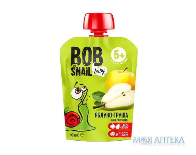 Равлик Боб (Bob Snail) Бебі пюре яблуко, груша 90 г пакет