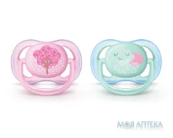 Пустушка силіконова ортодонтична Авент (Avent) SCF343/20 ultra air, 0-6 місяців, для дівчаток, 2 шт
