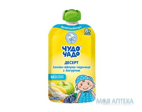 Десерт дитячий Чудо-Чадо банан-яблуко-чорниця з йогуртом, 90 г