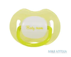 Пустушка силіконова Baby Team (Бебі Тім) 3008 ортодонтична з ковпачком і кільцем, що світиться вночі