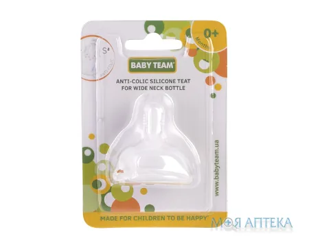 Соска Силіконова Baby Team (Бебі Тім) 2025 антиколікова для пляшечки з широким горлом повільний потік від 0 місяців 1 шт