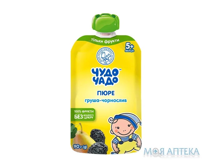 Пюре дитяче Чудо-Чадо груша-чорнослив, без цукру, 90 г, пакет