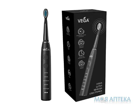 Електрична зубна щітка Vega (Вега) VT-600B звукова на 5 режимів чищення, чорна