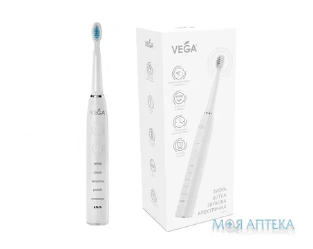 Електрична зубна щітка Vega (Вега) VT-600W звукова на 5 режимів чищення, біла