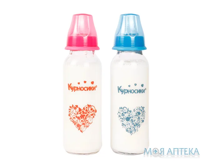 Пляшечка для годування Курносики 7011 скляна з круглою силіконовою соскою 270 мл