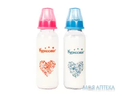 Пляшечка для годування Курносики 7011 скляна з круглою силіконовою соскою 270 мл