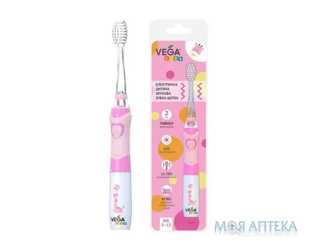 Електрична зубна щітка Vega (Вега) Kids VK-400Р LIGHT-UP звукова дитяча, рожева