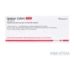 Цефорт порошок для р-ну д/ін. та інф. по 2 г №10 у флак.