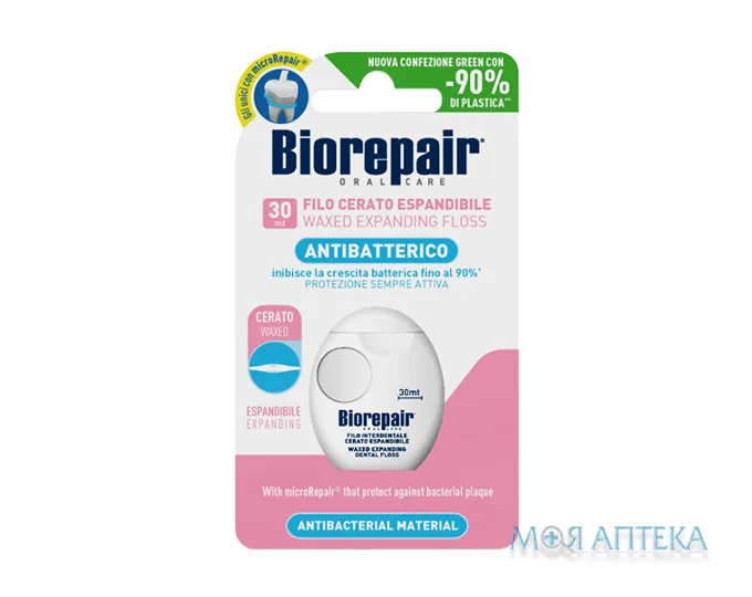 Зубна нитка-флос Biorepair (Біорепейр) розширююча з гідроксиапатитом і гіалуроновою кислотою 30 м